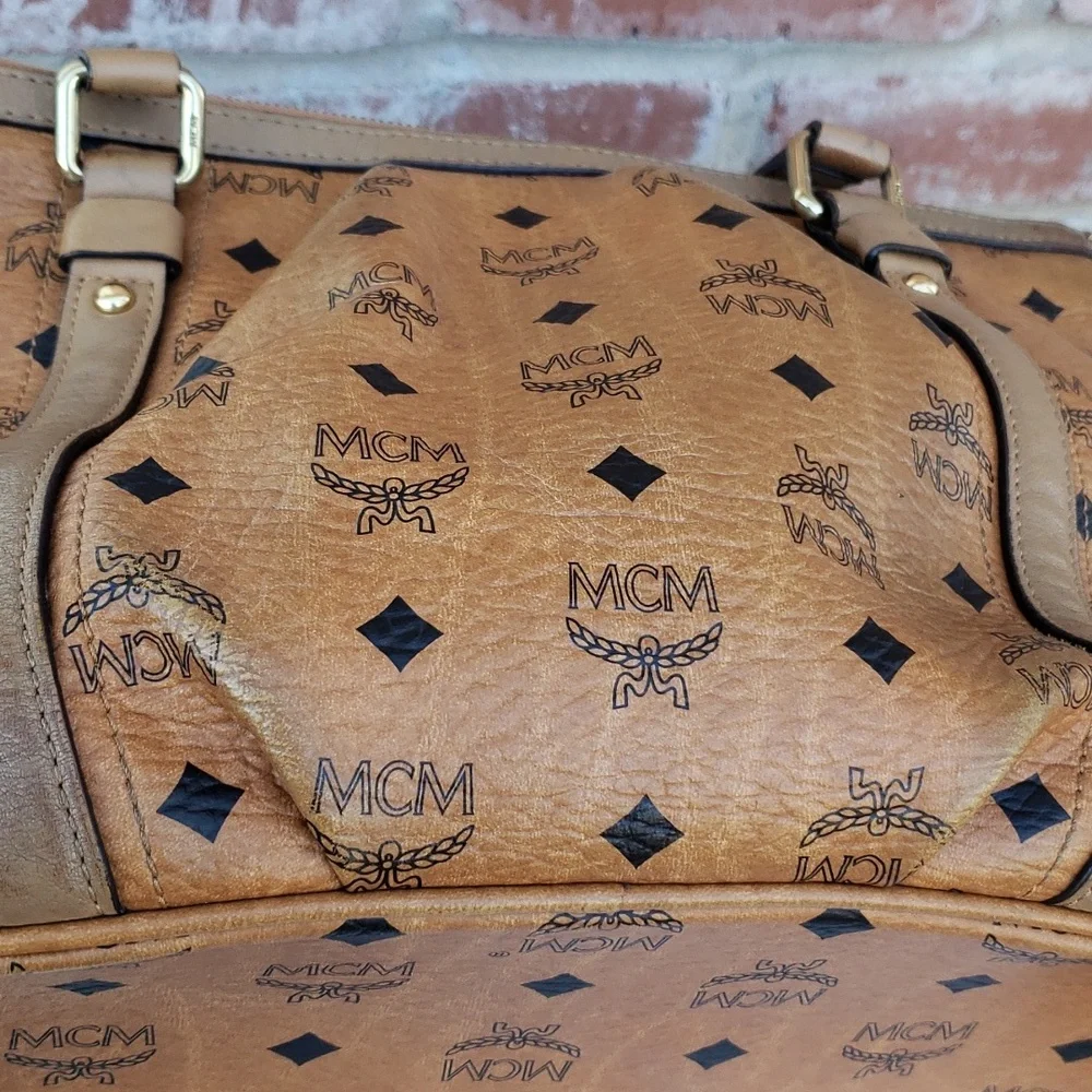MCM Cognac Visetos Monogram Leather Tote